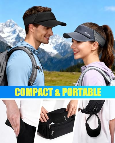 Black Sports Sun Visor for Men & Women Breathable Mesh Foldable Cooling Hat for Running Golf Tennis Hiking