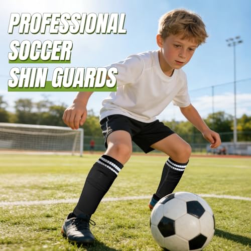 Large Soccer Shin Guards for Kids and Adults with Sleeves & Socks - Youth & Teen Protection
