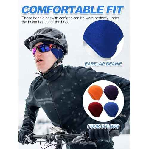 SATINIOR 4Pcs Fleece Beanie Ear Flap Hat Men Warm Skull Cap Fleece Winter Tactical Beanie Hat with Ear Cover for Cold Weather