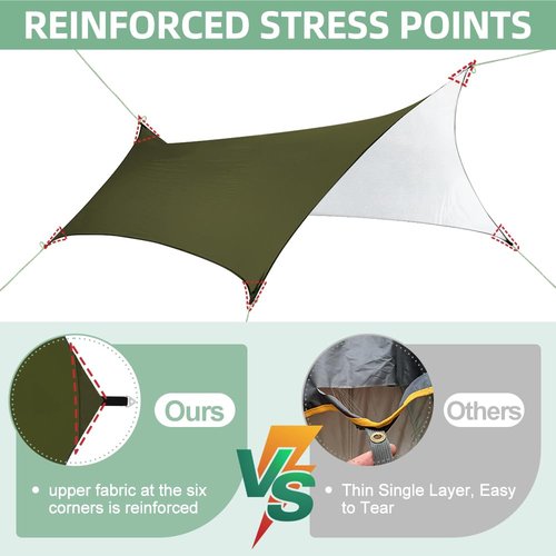 Zenicham Hexagon Hammock Rain Fly - Multifunctional Waterproof 5000mm Rating Camping Tarp, UV UPF50+ Tent Tarp, Canopy Shelter for Backpacking, Hiking Travel Beach Sun Shade, 12 x 10FT