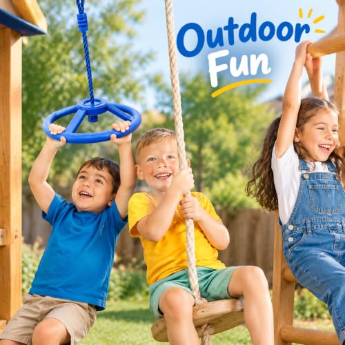 Outdoor Monkey Wheel Swing - 360° Rotating Obstacle Course Accessory, Blue