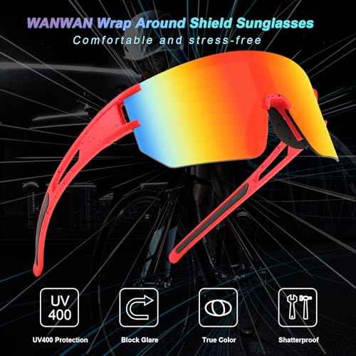 WANWAN Men Women Cycling Sunglasses, 80s Sport Baseball Mirrored Sun Glasses for Youth Adults Running Softball