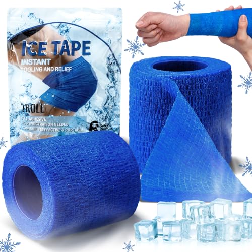 Geiserailie 2 Pcs Instant Cooling Ice Tape Self Sticking Compression Wrap Reusable Sport Ice Tapes No Refrigeration Needed Athletic Muscle Bandage for Pain Relief and Swelling(Blue,2 Inches)