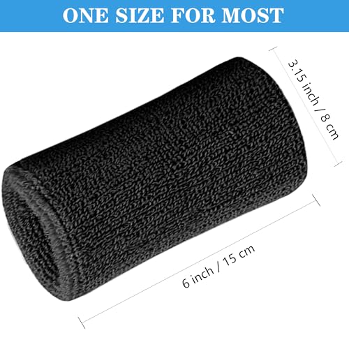Sport Sweatbands for Men & Women 6 Inch Absorbent Cotton Wrist Bands - Black+White 4 Pack