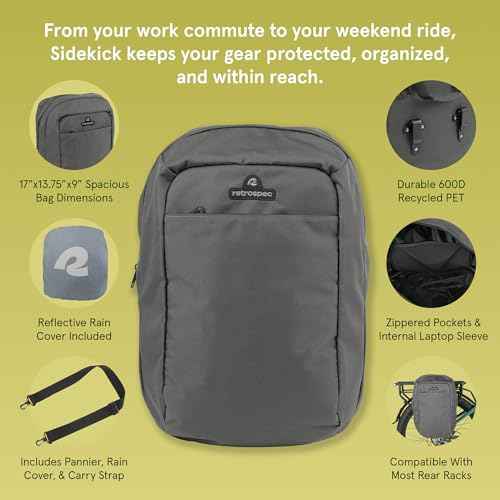 Retrospec Sidekick Single & Dual Pannier Bike Bag - Waterproof Commuter Pannier with Laptop Sleeve, Reflective Rain Cover & Carry Strap - Eco-Friendly 600D rPET - 17" Large Capacity