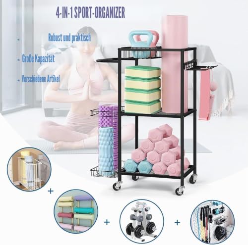 Yoga Mat Storage Rack with Dumbbell & Equipment Organizer - Black