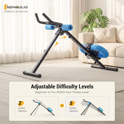 Ab Machine for Core Workout - Adjustable Foldable Abs Trainer with LCD Display - Blue