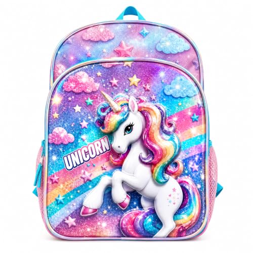 17-Inch Unicorn Backpack for Girls - 3D Holographic Rainbow School Bag - Variation: Unicorn