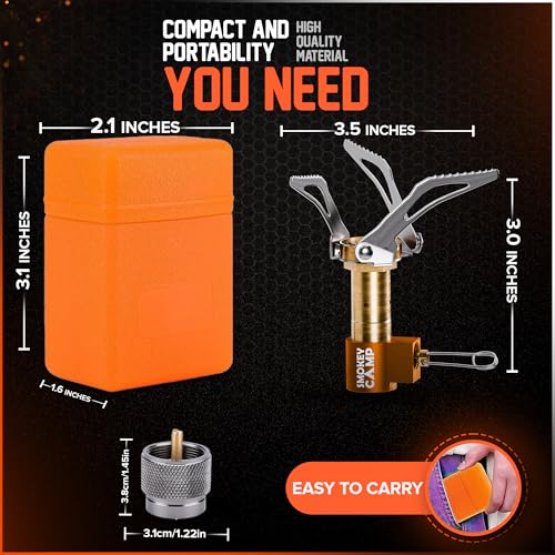 Mini 3000W Camping Stove, Ultralight Backpacking Camp Stove with a Carrying Case and an Additional Adapter, Compatable with Isobutane and Propane Tanks, Portable and Collapsible.