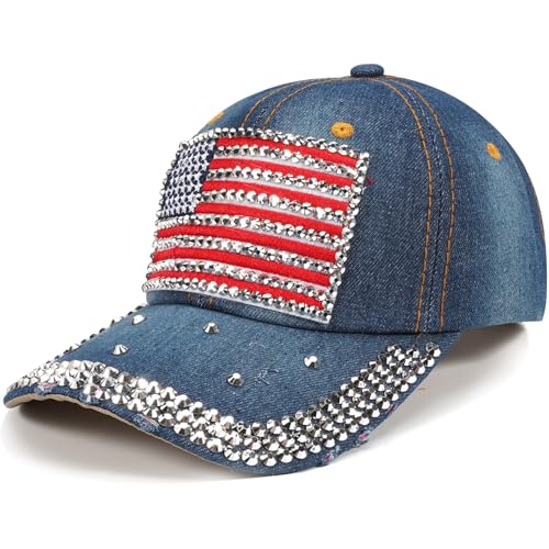 American Flag Baseball Cap - Patriotic Rhinestone Trucker Hat C-101
