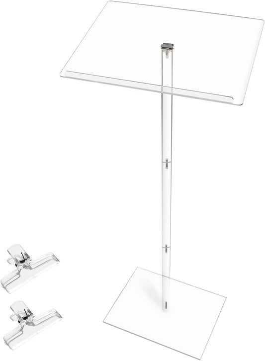 Trmullory Acrylic Podium Stand Angle Adjustable 17.7" L x 13.7" W x 47" H Clear Podium Suitable Pulpit Podium for Concerts、Churches、classrooms、lectures、 Weddings Portable Podium