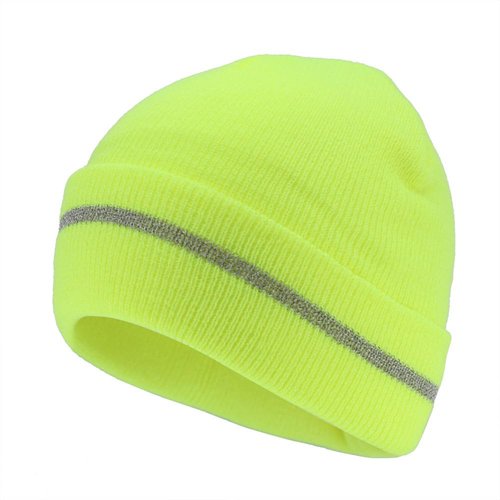 The Vintage Year Sports Knit Radar Cuff Beanie Skull Cap Winter (Reflective Stripe Cuff Yellow)