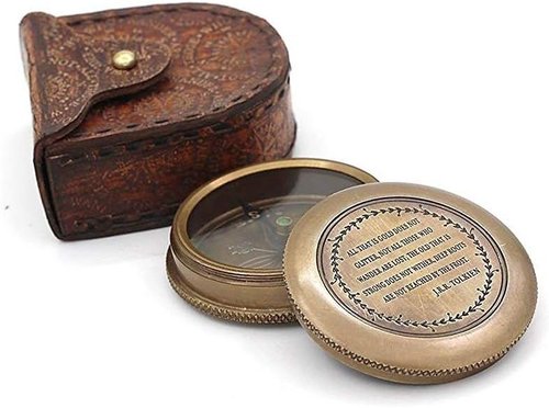 Engraved Solid Brass Compass with Leather Case – Vintage Gift for Travelers & Adventurers