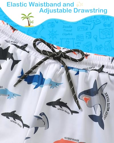 Boys Swim Trunks Compression Liner Swimsuit Shorts - Shark, 10-12 Years