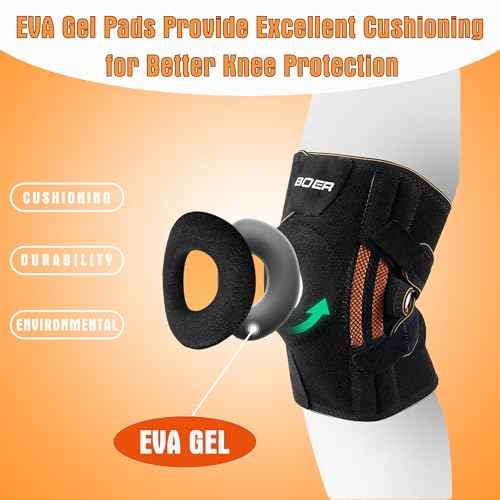 Knee Brace Black for Men Women, Side Double Elastic Supports for Patellar Pad Realign Knee, Maximum Pain Support for Arthritis Pain, Meniscus Tear, Injury Recovery, Exercise Training. Black & Orange