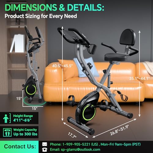Foldable Exercise Bike Stationary Bikes for Home, 5 IN 1 Indoor Workout Bike, Cycling Bike with 16-Level Quiet Magnetic Resistance, 6.6 LBS Flywheel and 300LBS Capacity, 2025 Designed 817 X-bike