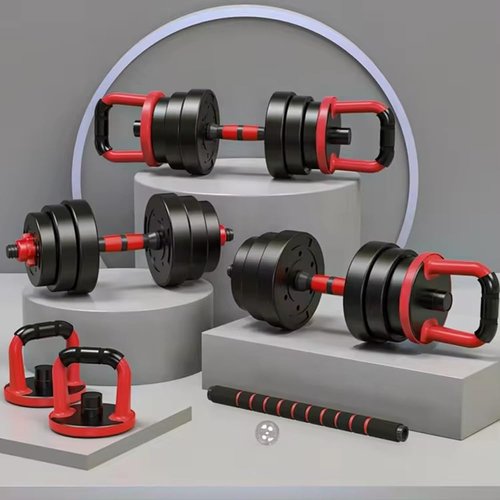 Emza Fitness Adjustable Dumbbells/Barbell/Kettlebell, 22lb/33lb/44lb/66lb/88lb, 10kg/15kg/20kg/30kg/40kg, Push-Up Stand, Home Gym Equipment for Men and Women (88, Pounds), Red/Black