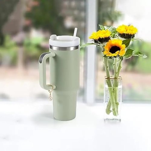 RF REENFAYA Cup Charm Keychain Handle Stanley 40oz 30oz Tumbler Accessories 26 A-Z Letter with Gold Chain (White)