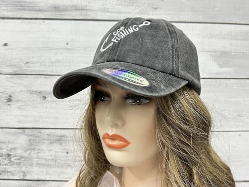 Gone Fishing Dad Hat - Embroidered Fisherman Gift - Washed Black