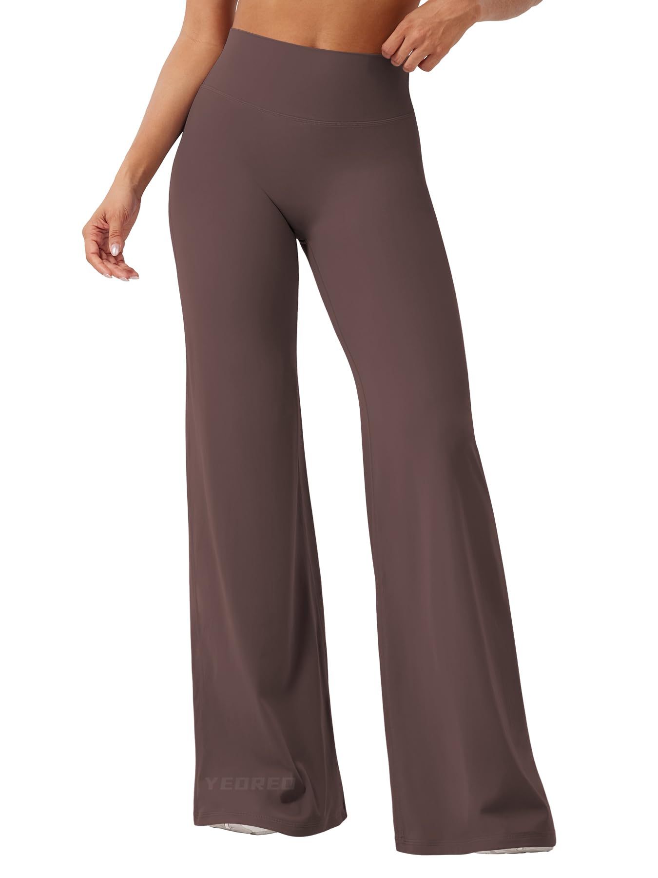 YEOREO Workout Leggings Womens No Front Seam Straight Leggings 35" High Waist Buttery Eddiy Gym Yoga Pants Plum Brown S