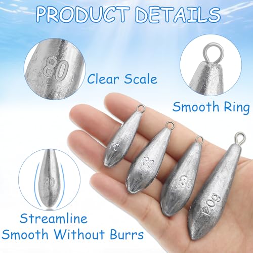 Drop Shot Fishing Weights Sinkers 1oz - 10 Pieces, Drop-Shaped Lead Tackle