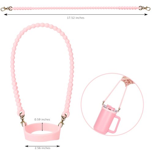 Eoopoon Water Bottle Handle Strap with 3Pcs Straw Cover Caps for Stanley Cup, Dust-Proof Reusable Silicone Straw Cap for Stanley 30&40 Oz Tumbler, Stanley Cup Accessories(Pink A)
