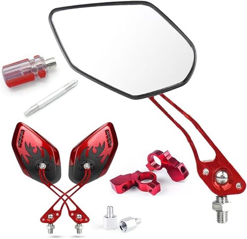 Nakazawa Bike Mirrors for Electric Bikes - 2 Pack Mirrycle Bike Mirrors, Handlebar Rearview Mirror, Bicycle Mirrors for Handlebars - Enhance Safety and Visibility on Your Electric (red)