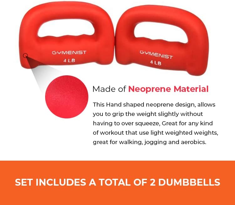 GYMENIST Set of 2 Hand Shaped Neoprene Exercise Workout Jogging Walking Cardio Dumbbells Pair