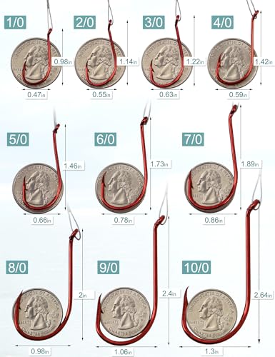 2/0 Saltwater Fishing Hooks with Steel Wire Leader - 50pcs, Pre-Rigged Circle Hooks for Toothy Fish