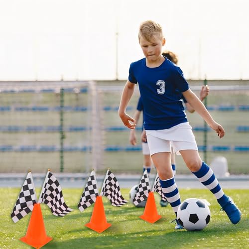 24PCS Sports Safety Cones with Checkered Flags for Soccer and Basketball Training