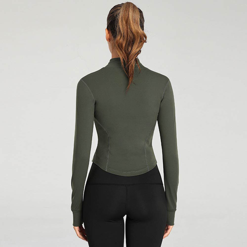 Lviefent Womens Lightweight Full Zip Running Track Jacket Workout Slim Fit Yoga Sportwear with Thumb Holes (Army Green, X-Small)