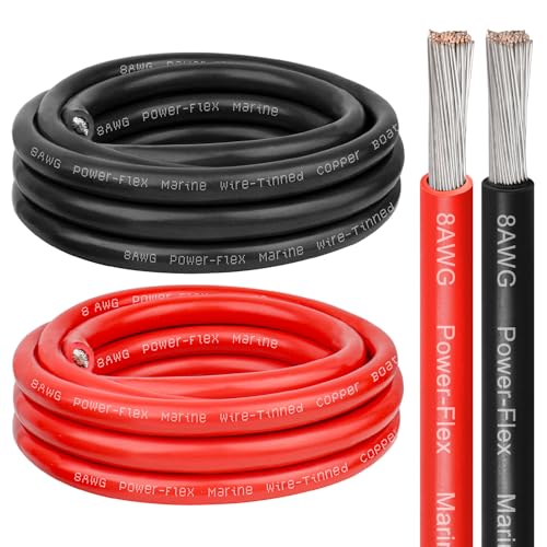 8 Gauge Marine Wire - 5FT Tinned Copper Boat Cable for Automotive Solar & Marine Wiring