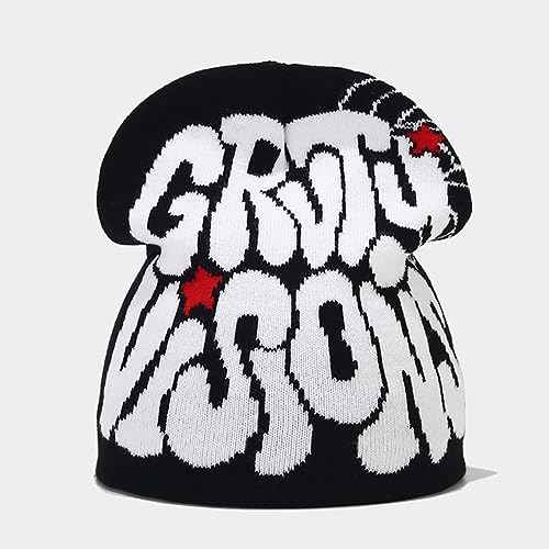 Y2K Beanies Letter Printing Knitted Hat Fashion Hip Hop Trend Beanie Winter Warm Woolen Hat for Women Man Pullover Hat