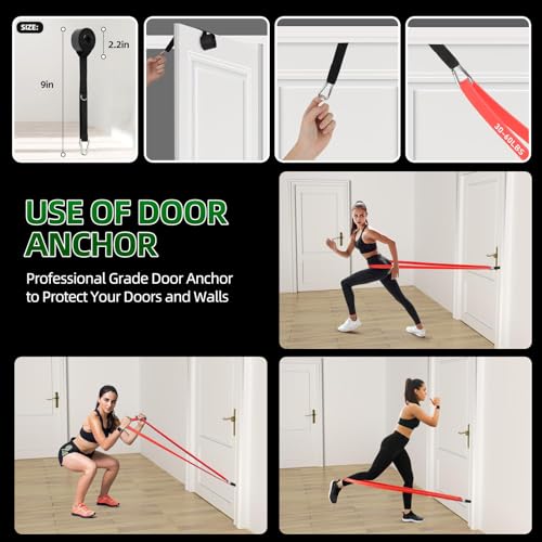 Green Resistance Bands Set for Workout & Pull-Ups - 5 to 125 lbs, Includes Door Anchor