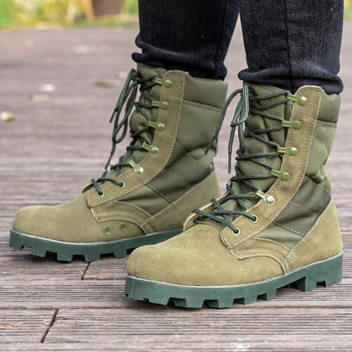 Green Men's Tactical High Top Combat Boots Non-Slip Rubber Outsole Lightweight Work Shoes - Size 9.5
