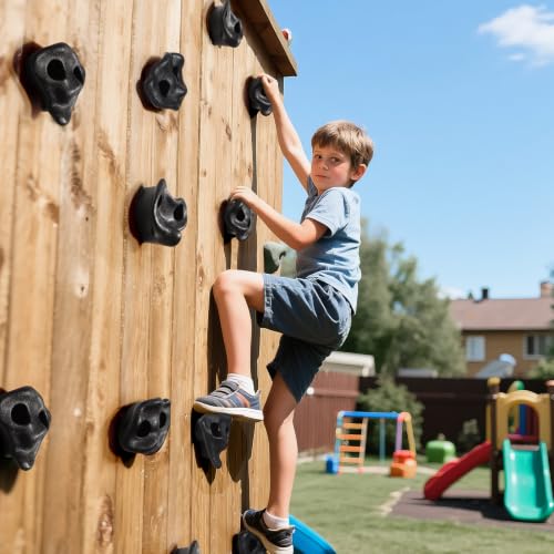 18pcs Kids Climbing Holds Set for Rock Wall Indoor & Outdoor Playset - Black