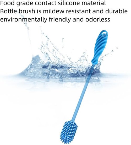 Silicone Bottle Cleaning Brush with Long Handle, BPA Free 12.5" Water Bottle Cleaner for Baby Bottles, Hydro Flask, Sports Bottle, Vase, Glassware, Perfect for Smaller Diameter Bottle Openings (Blue)