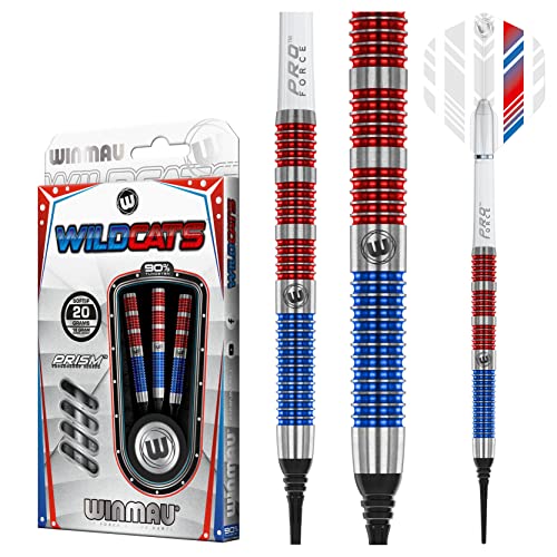WINMAU Wildcats 90% Tungsten Darts Set with Flights and Stems (Shafts) - Prism Technology - Match Weighed