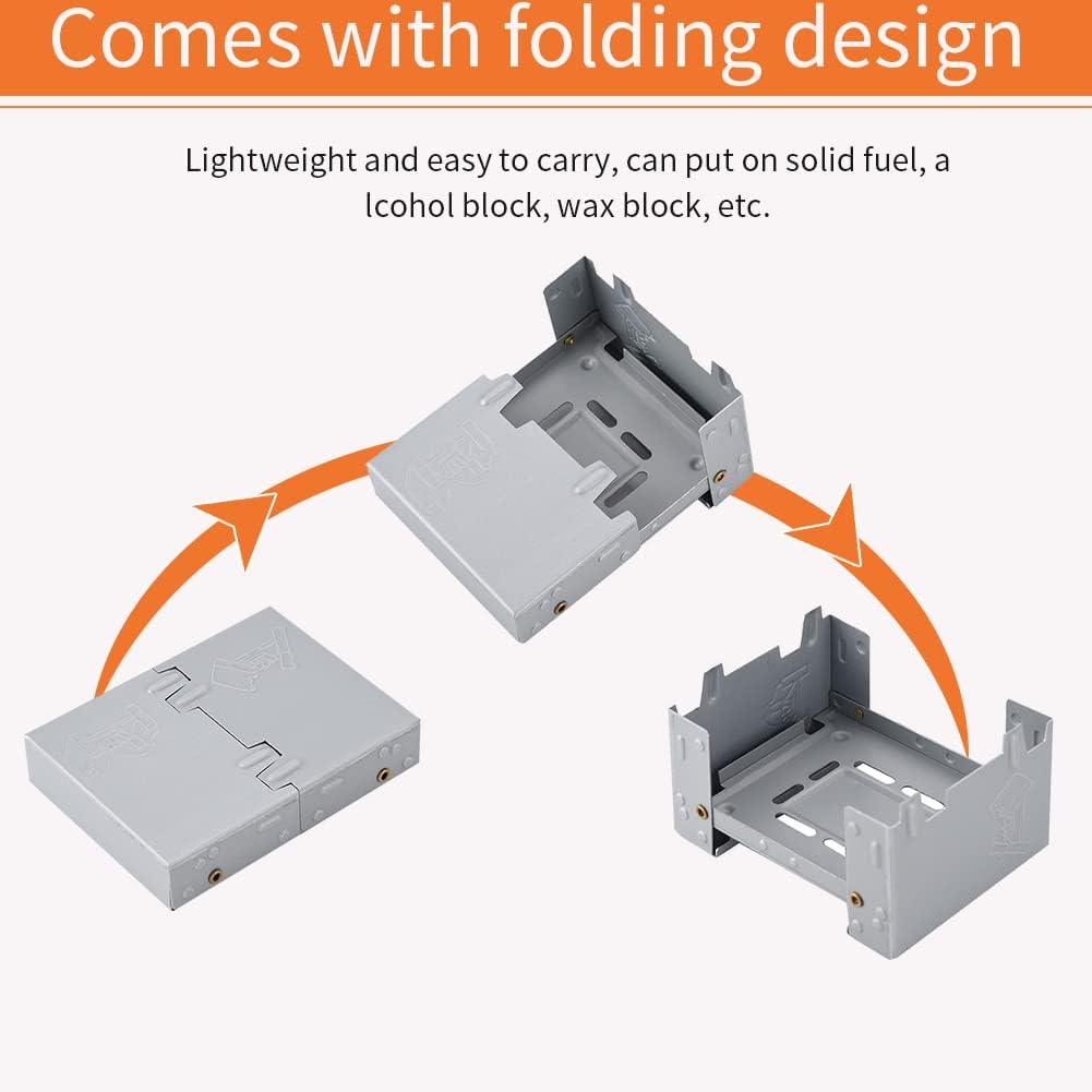 Folding Stove, 95 x 75mm Solid Fuel Camping Portable Stove Indoor Use Fuel Tablets Wood Burning Camp Stove for Outdoor Cooking Backpacking Emergency Stove