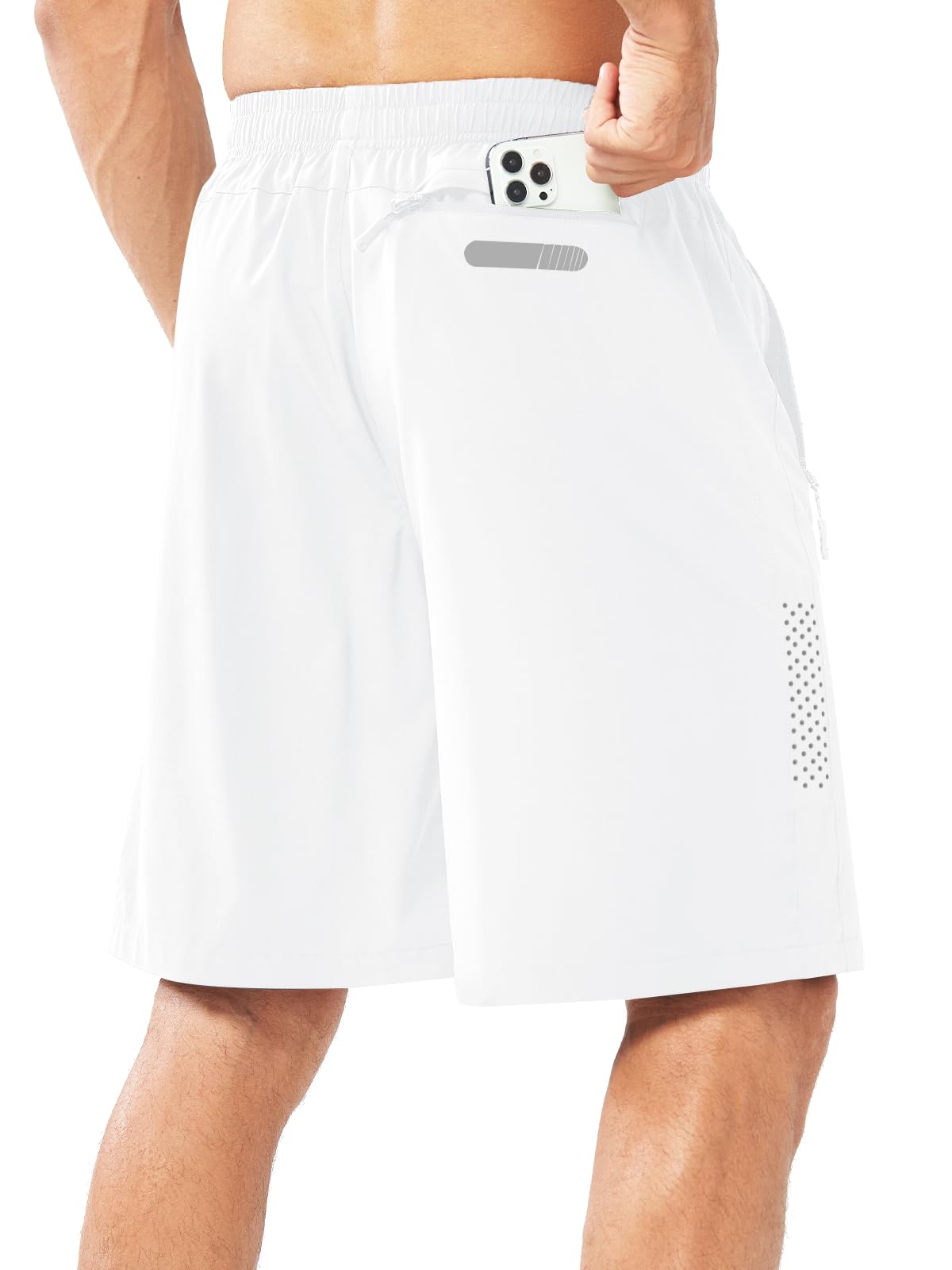 NORTHYARD Men's Athletic Running Shorts Gym Workout 7"/9"/5" Quick Dry Lightweight Sports Basketball Tennis 3 Zipper Pockets WHITE-9inch 2XL