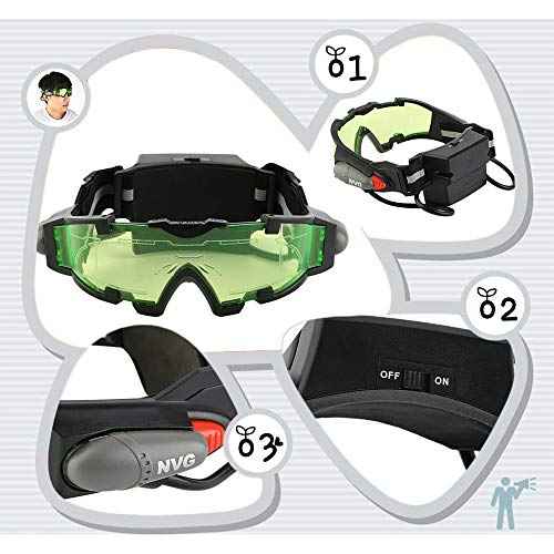 ALLOMN Spy Night Vision Goggles with Flip-Out, Adjustable Kids LED Night Green Lens Glasses for Racing,Bicycling,Adventure,Skying to Protect Eyes