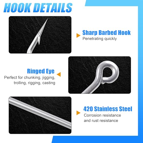 50pcs Saltwater Fishing Hooks - Forged Long Shank J Hooks Size 1/0-10/0, Extra Strong