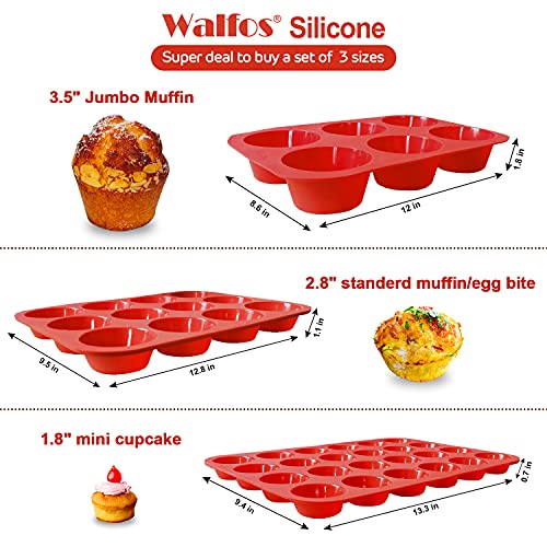 Silicone Muffin Pan Set of 3 Jumbo Regular Mini Cupcake Pans - BPA Free & Non-Stick