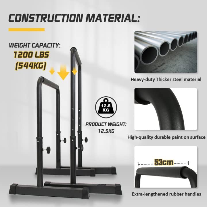 POWER GUIDANCE Dip Bar, Dip Stand Station for Full Body Strength Training, Adjustable Height 30Inches - 38.6Inched, 3 Colors Available