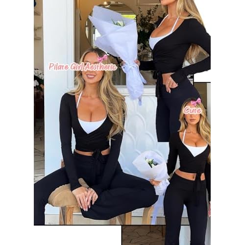 Navneet Women Long Sleeve Ballet Pilates Yoga Wrap Tie Front Tops Workout Gym Shirts Cardigan