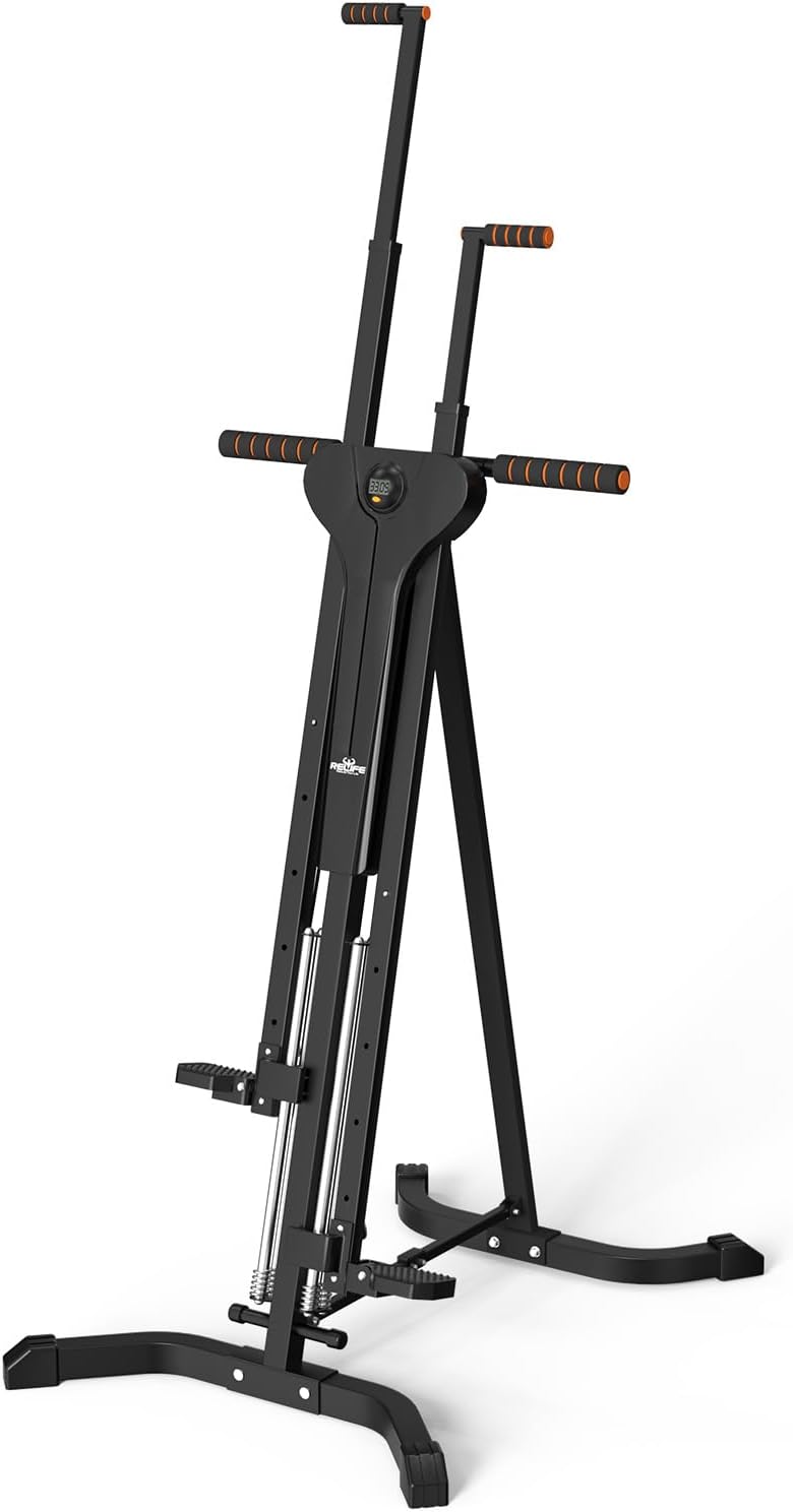 Vertical Climber Exercise Machine for Home Gym with 4 Metal Guide Rails Folding Exercise Climber Cardio Workout Machine 5-Level Heights Stair Stepper Newer Version, Easy to Assemble