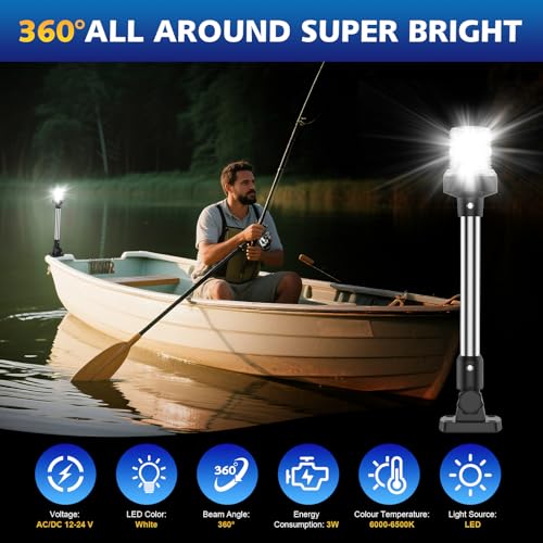 QLOOASEA 12 Inch Marine Stern Light Waterproof LED Navigation Boat Light - White, IP67, 3NM USCG Compliant