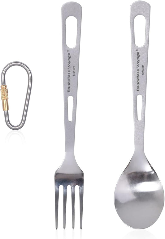 iBasingo Titanium Tableware Camping Fork Spoon Outdoor Cutlery Set Travel Utensils for Picnic Hiking Backpacking Home Use