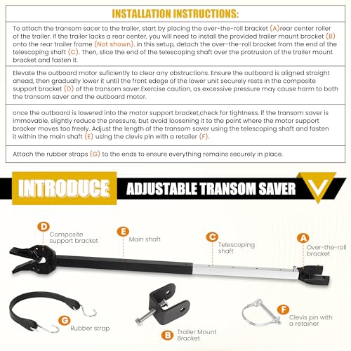 TENGBASE Matte Black Adjustable Boat Transom Saver with Heavy-Duty Heads