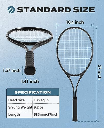 HIRALIY 27-Inch Tennis Racket Set for Adults with Ball & Carry Bag - Black